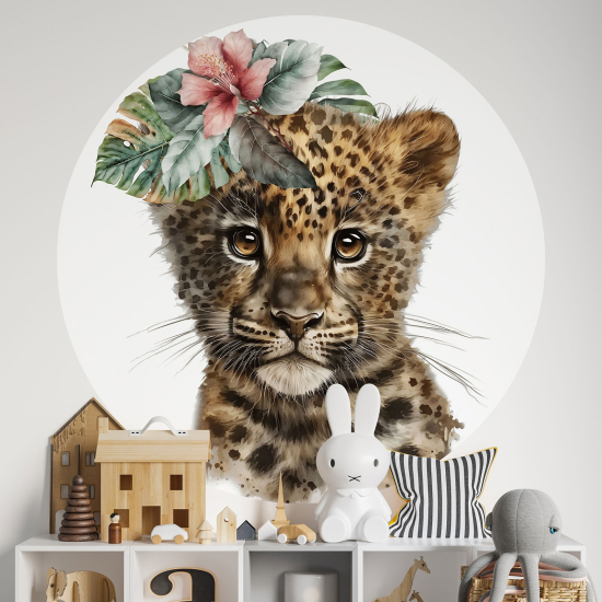Adesivo Murale Cerchio / Rotondo per Bambini - Bambino Leopardo