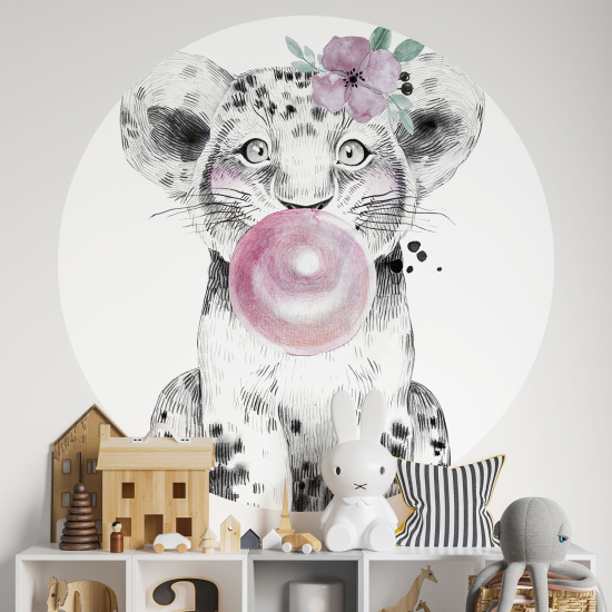 Adesivo Murale Cerchio / Rotondo per Bambini - Cucciolo di leone