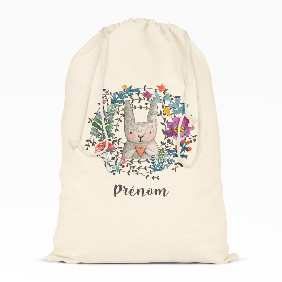 Borsa con coulisse personalizzata - Coniglio fiori