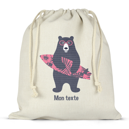 Borsa con coulisse personalizzata - Orso surfista