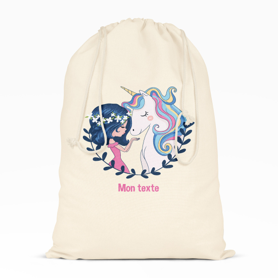 Borsa con coulisse personalizzata - Ragazza e unicorno