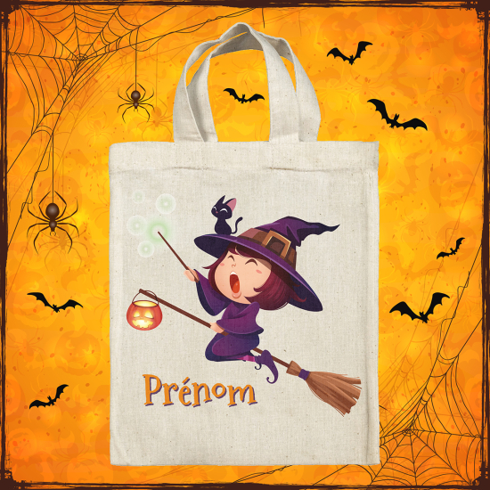 Borsa tote bag di Halloween personalizzata - Strega sulla sua scopa