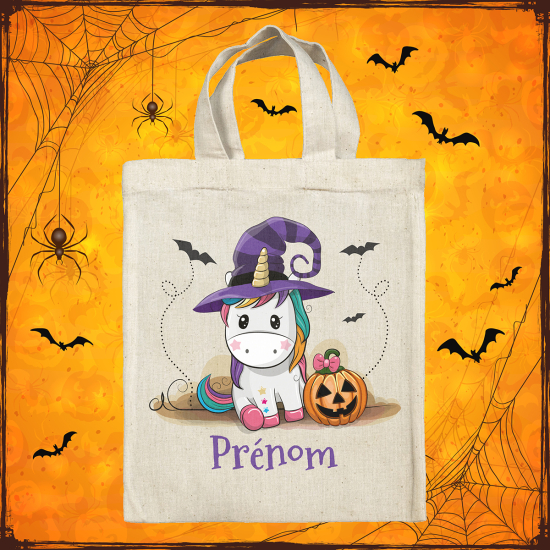 Borsa tote bag di Halloween personalizzata - Unicorno strega