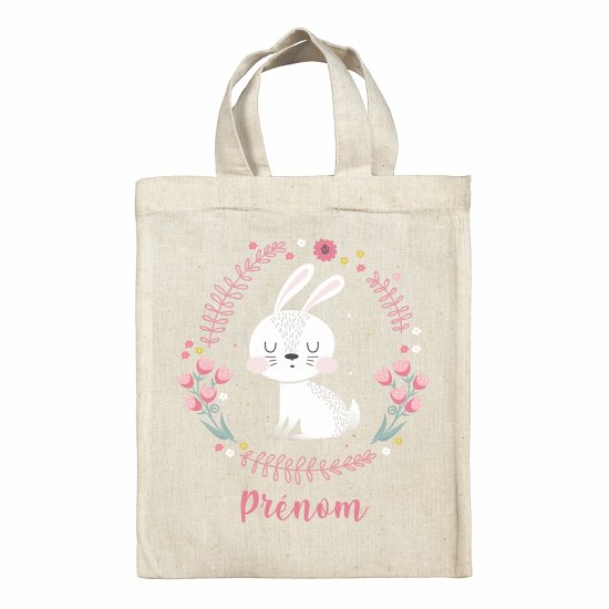 Borsa tote bag di pasqua personalizzata - Coniglietta bianca fiori
