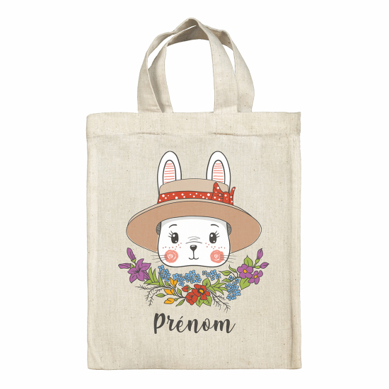 Borsa tote bag di pasqua personalizzata - Coniglietta con cappello