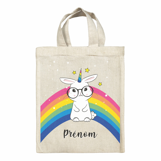 Borsa tote bag di pasqua personalizzata - Coniglio arcobaleno