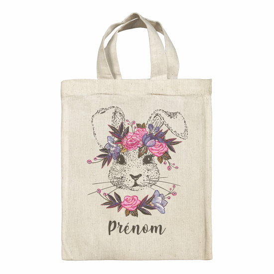 Borsa tote bag di pasqua personalizzata - Coniglio fiori