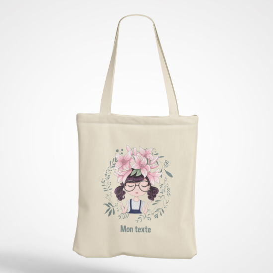 Borsa tote bag personalizzato - Bambina con fiori