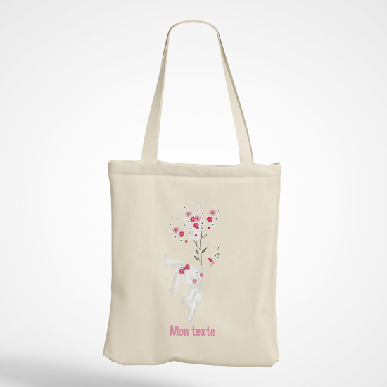 Borsa tote bag personalizzato - Coniglio fiori