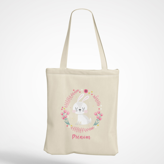 Borsa tote bag personalizzato - Coniglio fiori