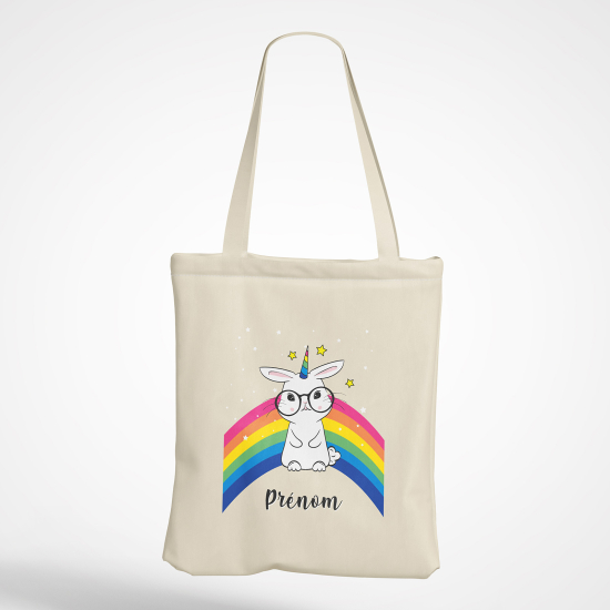 Borsa tote bag personalizzato - Coniglio unicorno arcobaleno