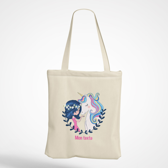 Borsa tote bag personalizzato - Piccola ragazza unicorno
