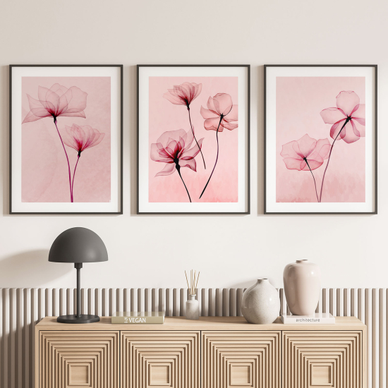 Confezione di 3 poster trittici - Fiori rosa
