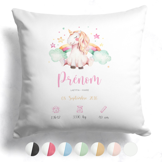 Cuscino nascita personalizzato - Unicorno arcobaleno