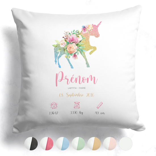 Cuscino nascita personalizzato - Unicorno paillettes