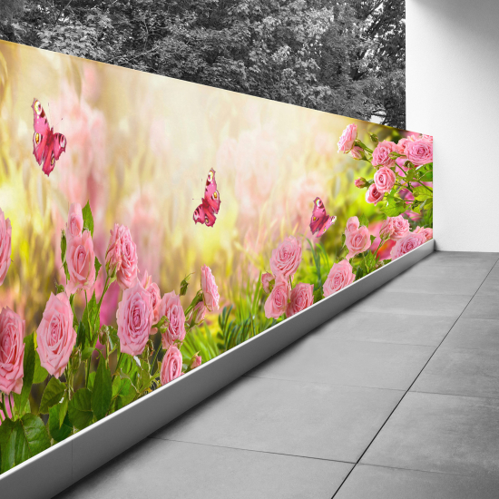 Frangivista per balcone - 130x390 cm - Fiori farfalle