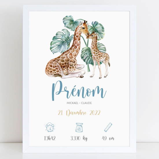 Poster nascita personalizzato - Giraffe