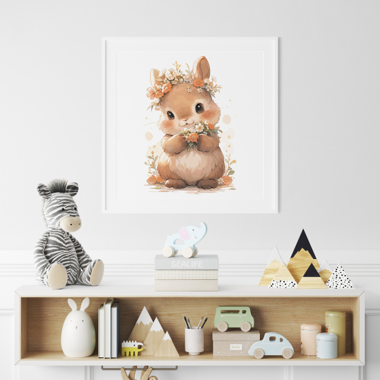 Poster per Bambini - Coniglio fiori