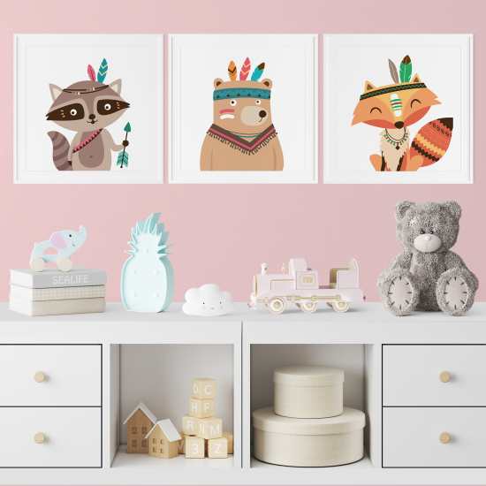 Set di 3 Poster per bambini - Animali Indiani