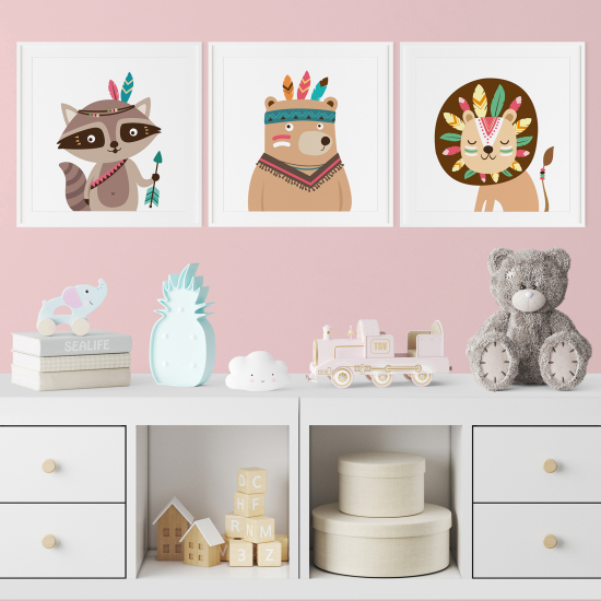 Set di 3 Poster per bambini - Animali Indiani