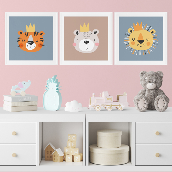 Set di 3 Poster per bambini - Animali Re