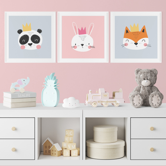 Set di 3 Poster per bambini - Animali Re