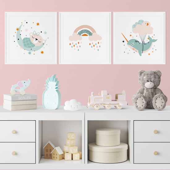 Set di 3 Poster per bambini - Arcobaleno Balena