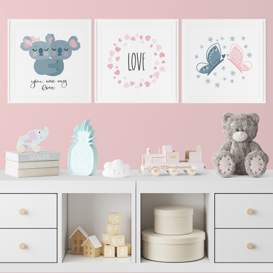 Set di 3 Poster per bambini - Koala Farfalle