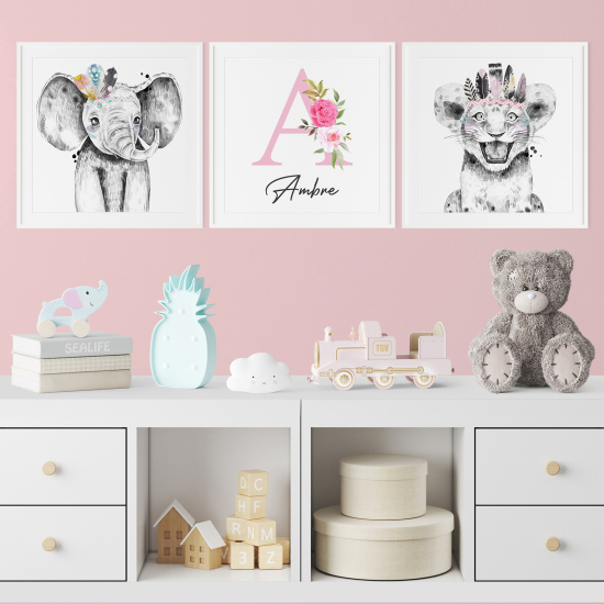 Set di 3 Poster personalizzato per bambini - Animali