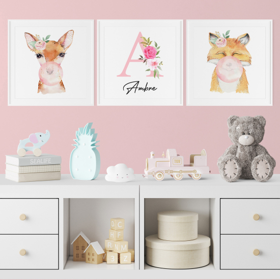 Set di 3 Poster personalizzato per bambini - Animali