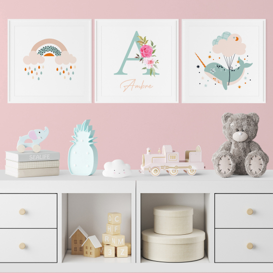 Set di 3 Poster personalizzato per bambini - Arcobaleno Balena