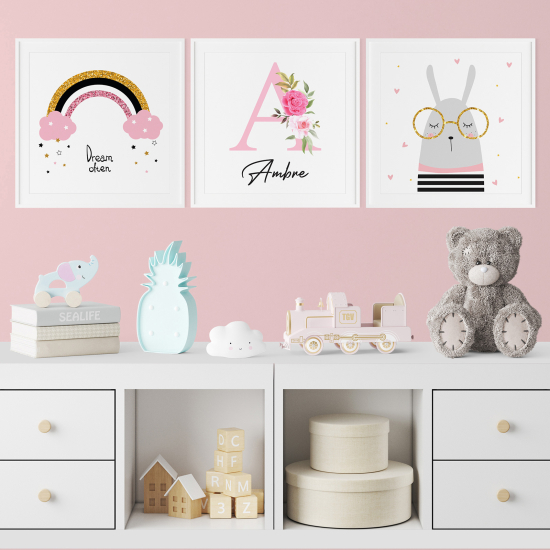 Set di 3 Poster personalizzato per bambini - Arcobaleno Lama