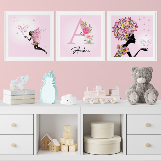 Set di 3 Poster personalizzato per bambini - Fate Fiori