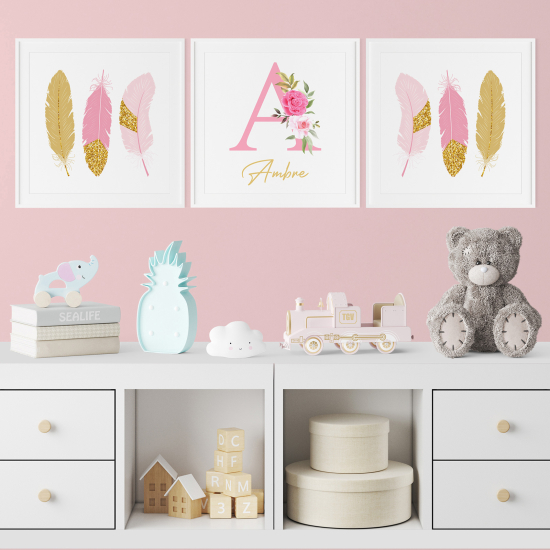 Set di 3 Poster personalizzato per bambini - Piume