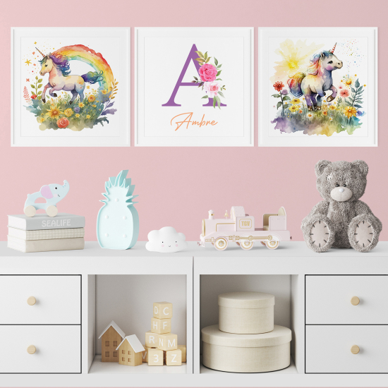 Set di 3 Poster personalizzato per bambini - Unicorni