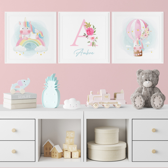 Set di 3 Poster personalizzato per bambini - Unicorni