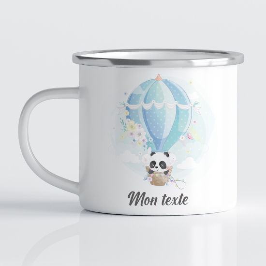 tazza smaltata personalizzata per Bambini - Panda Mongolfiera