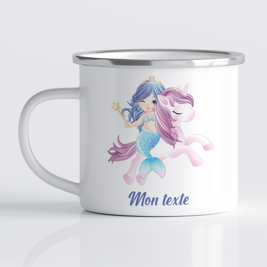 tazza smaltata personalizzata per Bambini - Sirena Unicorno