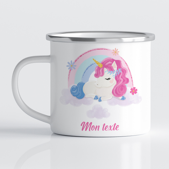 tazza smaltata personalizzata per Bambini - Unicorno arcobaleno