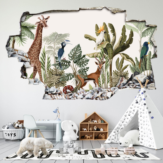 Adesivo murale effetto 3D - Animali della Foresta Tropicale