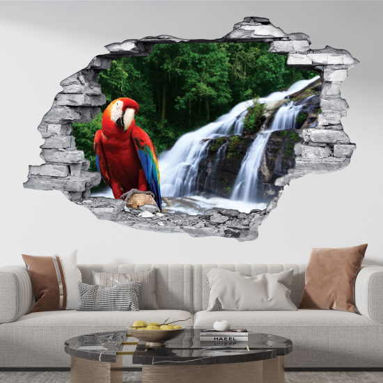 Adesivo murale effetto 3D - Cascata pappagallo