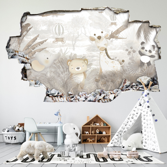Adesivo murale effetto 3D - Foresta Animali