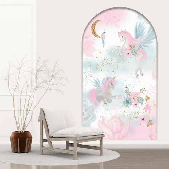 Adesivo Murale - Illusione ottica - Arco per Bambini - Unicorni