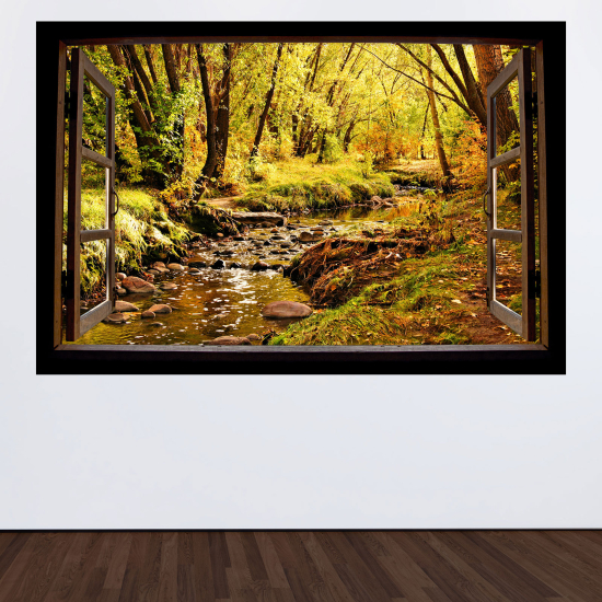 Adesivo Murale - Illusione ottica - Finestra in legno - Fiume