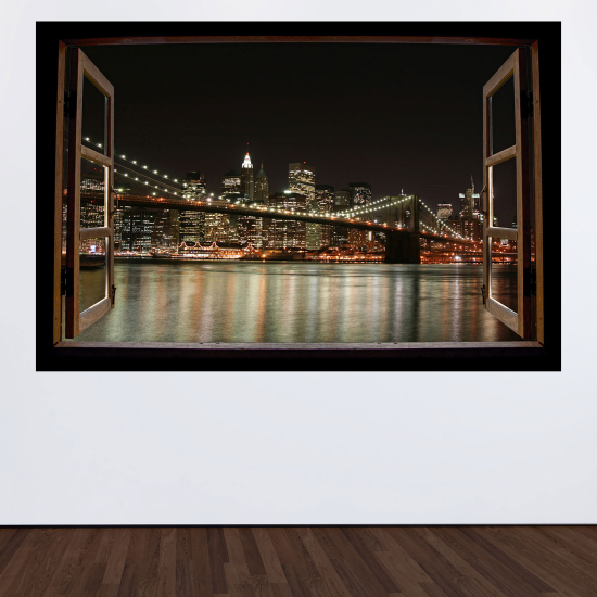 Adesivo Murale - Illusione ottica - Finestra in legno - New York