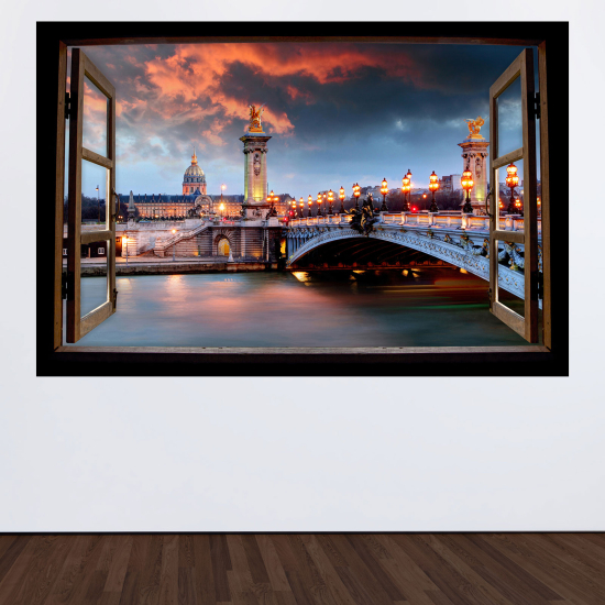 Adesivo Murale - Illusione ottica - Finestra in legno - Parigi