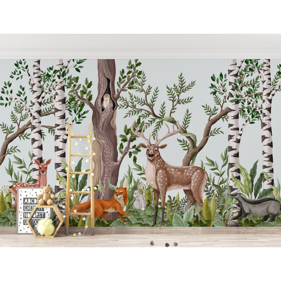Carta da parati panoramica per bambini - Animali della Foresta