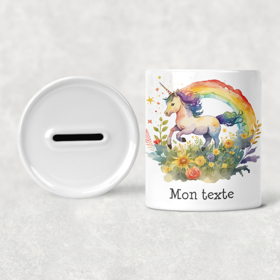 Salvadanaio per bambini personalizzato - Unicorno arcobaleno