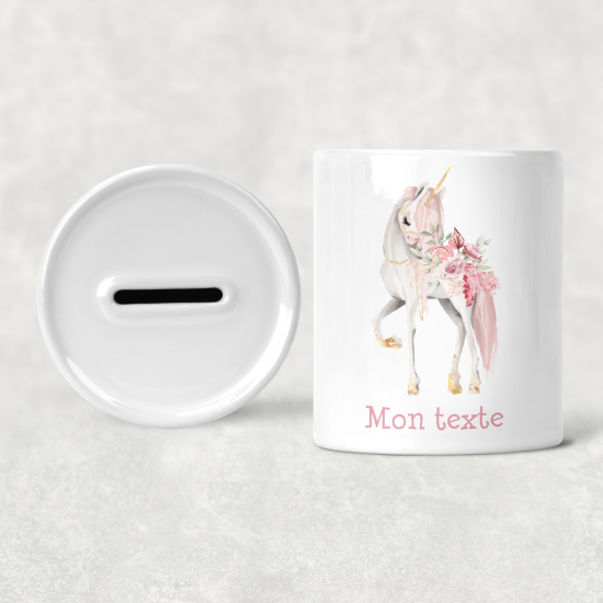 Salvadanaio per bambini personalizzato - Unicorno Fiori