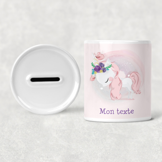 Salvadanaio per bambini personalizzato - Unicorno Fiori